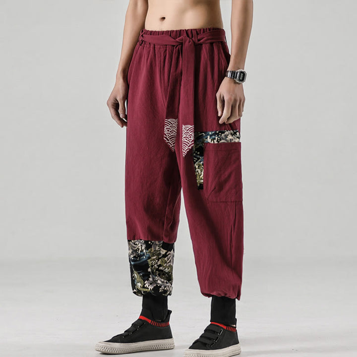 Buddha Stones Ocean Waves Lace-up Men's Harem Pants With Pockets - image 20
