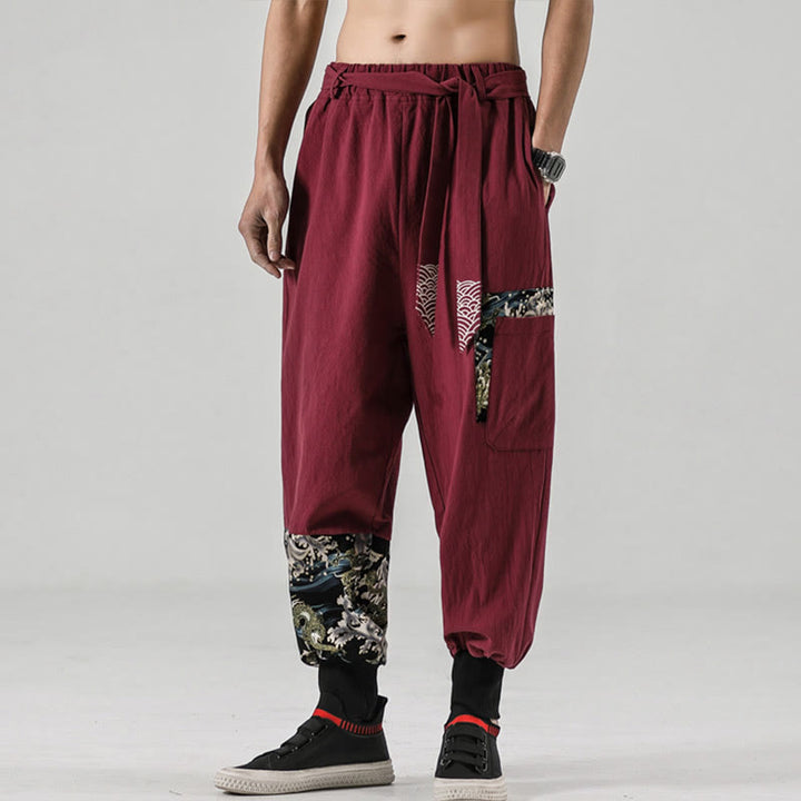 Buddha Stones Ocean Waves Lace-up Men's Harem Pants With Pockets - image 18