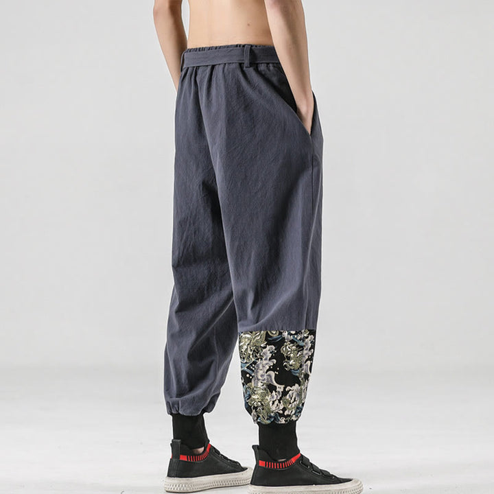 Buddha Stones Ocean Waves Lace-up Cotton Men's Harem Pants With Pockets - image 24