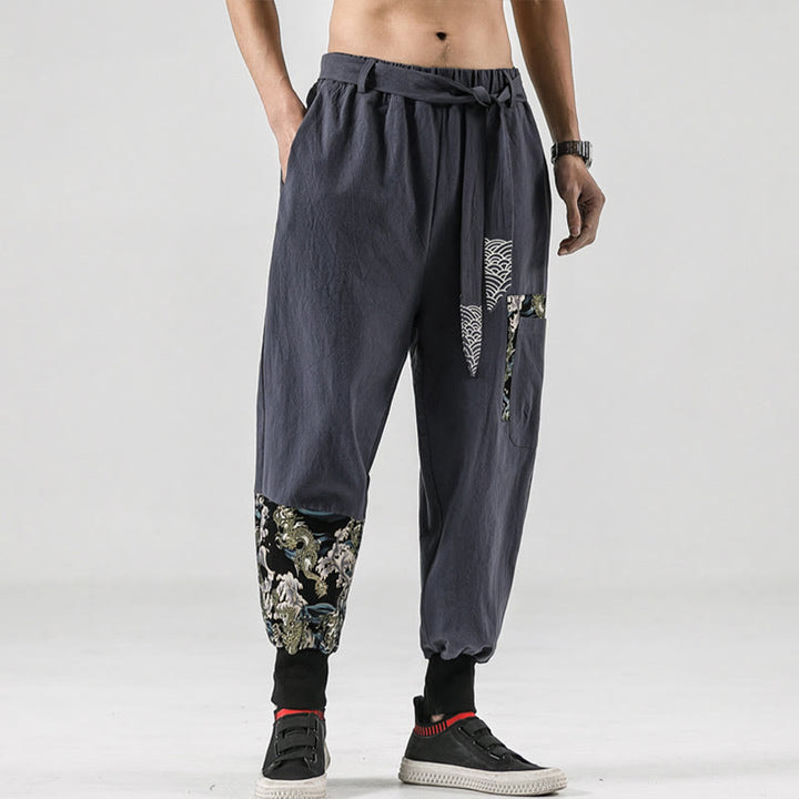 Buddha Stones Ocean Waves Lace-up Men's Harem Pants With Pockets - image 27