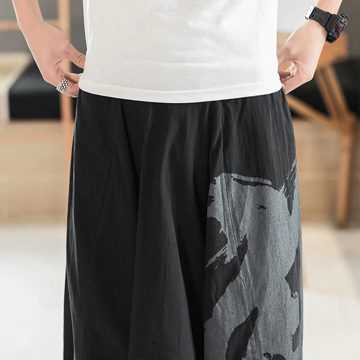 Buddha Stones Simple Summer Calligraphy Cotton Men's Harem Pants With Pockets - image 8