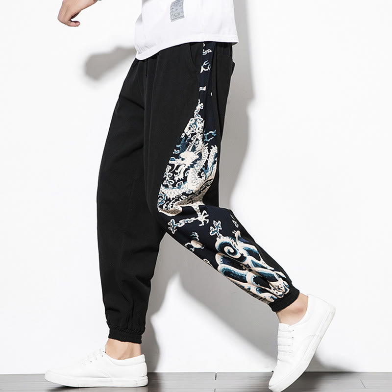 Buddha Stones Summer Dragon Waves Cotton Men's Pants With Pockets - image 12