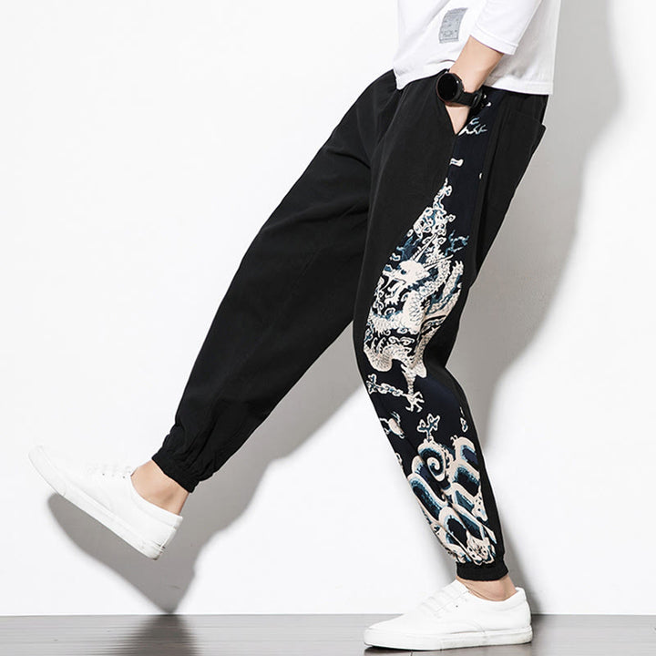 Buddha Stones Summer Dragon Waves Cotton Men's Pants With Pockets - image 16
