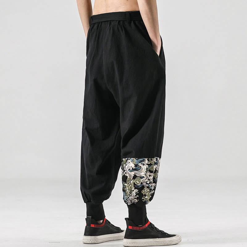 Buddha Stones Ocean Waves Lace-up Cotton Men's Harem Pants With Pockets - image 2