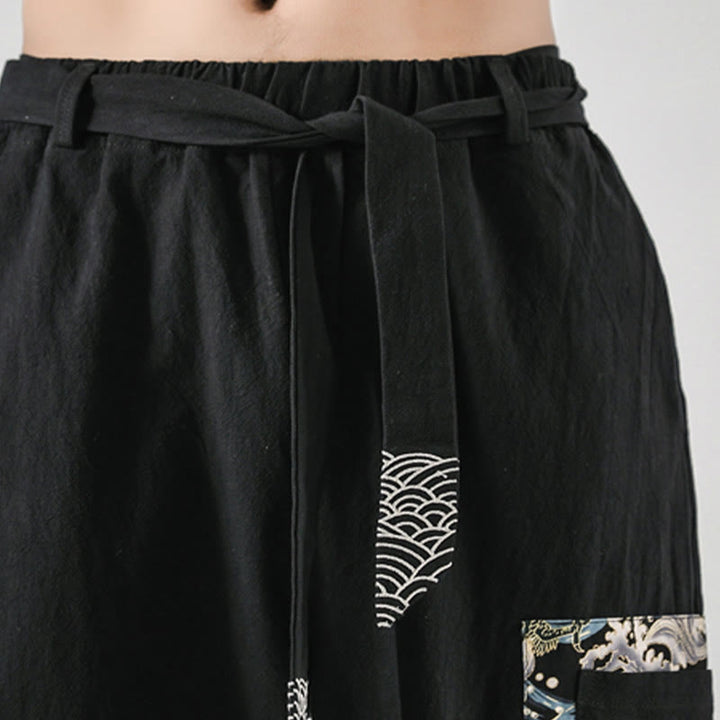 Buddha Stones Ocean Waves Lace-up Cotton Men's Harem Pants With Pockets - image 10