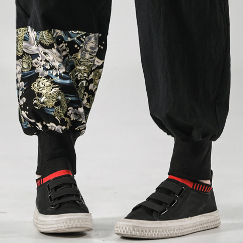 Buddha Stones Ocean Waves Lace-up Men's Harem Pants With Pockets - image 12