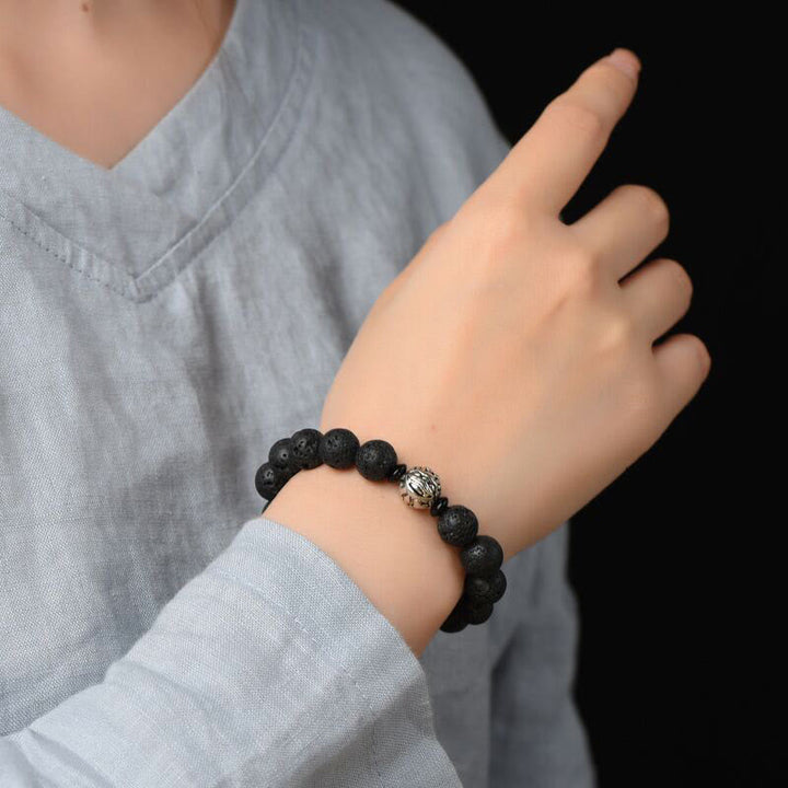 Buddha Stones Lava Rock Beads White Copper PiXiu Wealth Bracelet - image 4