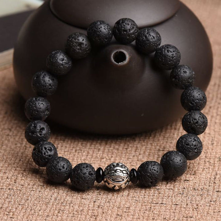 Buddha Stones Lava Rock Beads White Copper PiXiu Wealth Bracelet - image 8