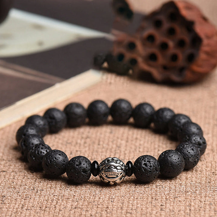 Buddha Stones Lava Rock Beads White Copper PiXiu Wealth Bracelet - 14mm Lava Rock(Wrist Circumference 14-16cm) - image 0