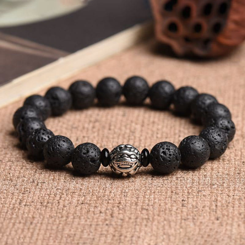 Buddha Stones Lava Rock Beads White Copper PiXiu Wealth Bracelet - image 9