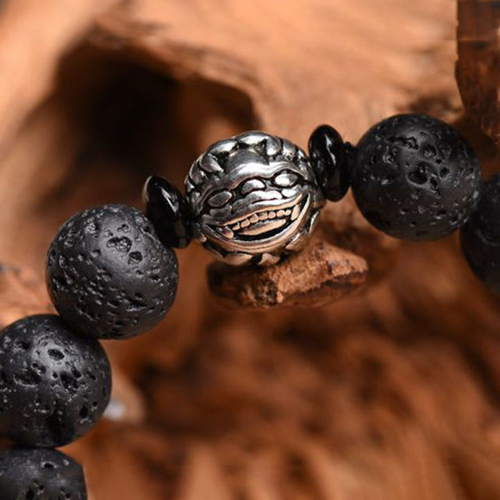 Buddha Stones Lava Rock Beads White Copper PiXiu Wealth Bracelet - image 12