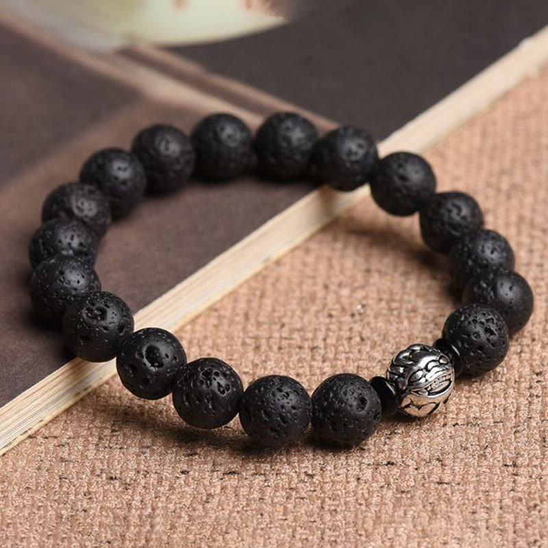 Buddha Stones Lava Rock Beads White Copper PiXiu Wealth Bracelet - image 7