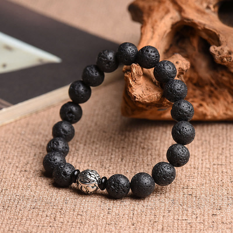 Buddha Stones Lava Rock Beads White Copper PiXiu Wealth Bracelet - image 2