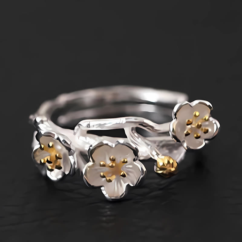 Buddha Stones 925 Sterling Silver Plum Bossom Calm Ring - image 6