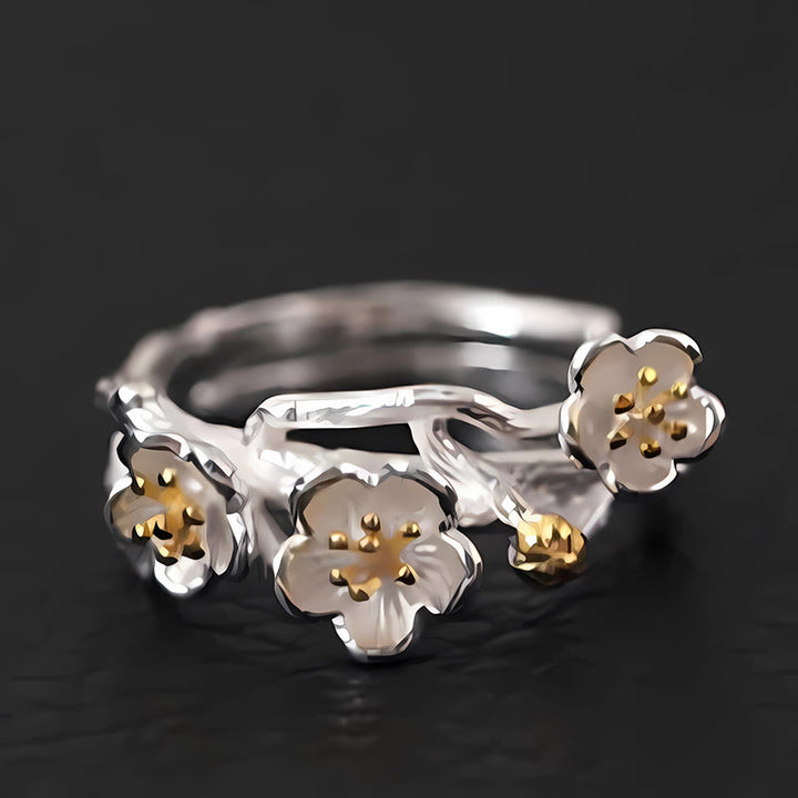 Buddha Stones 925 Sterling Silver Plum Bossom Calm Ring - image 6
