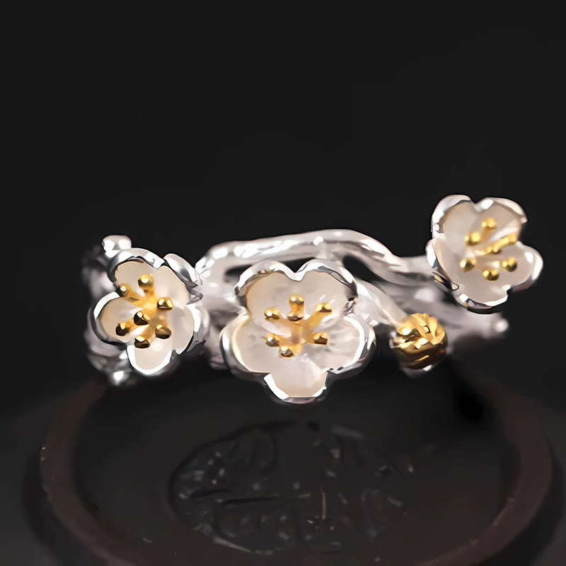 Buddha Stones 925 Sterling Silver Plum Bossom Calm Ring - image 7
