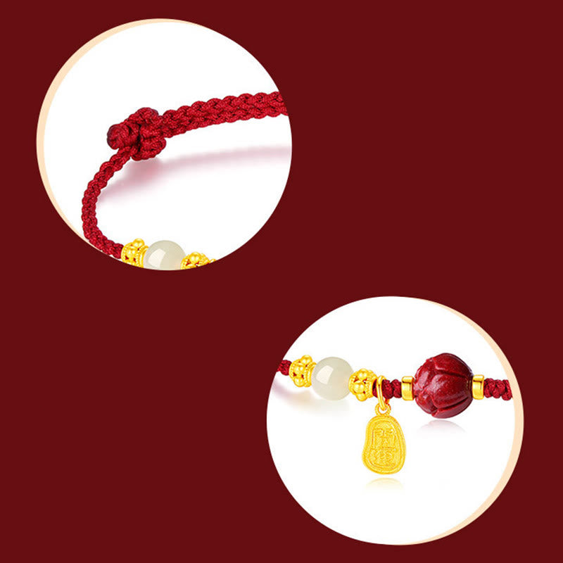 Buddha Stones Fu Character Jade Cinnabar 24K Gold Plated Luck Red String Bracelet - image 12