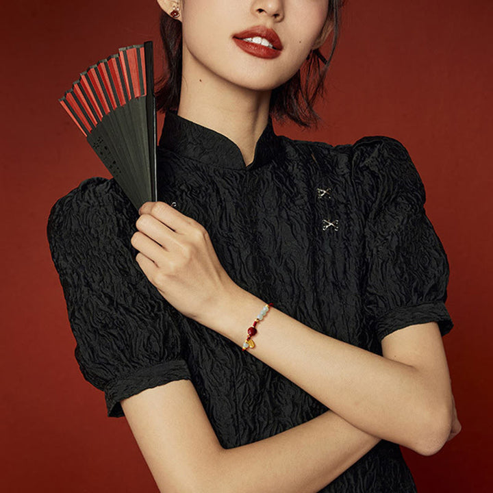 Buddha Stones Fu Character Jade Cinnabar 24K Gold Plated Luck Red String Bracelet - image 10