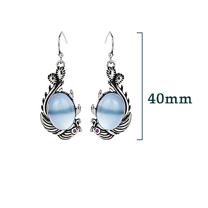 Buddha Stones 925 Sterling Silver Posts Blue Chalcedony Koi Fish Balance Vitality Earrings - image 4