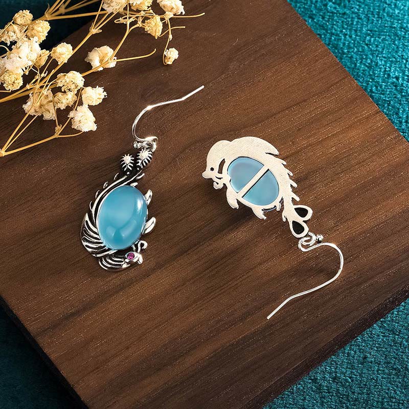 Buddha Stones 925 Sterling Silver Posts Blue Chalcedony Koi Fish Balance Vitality Earrings - image 3