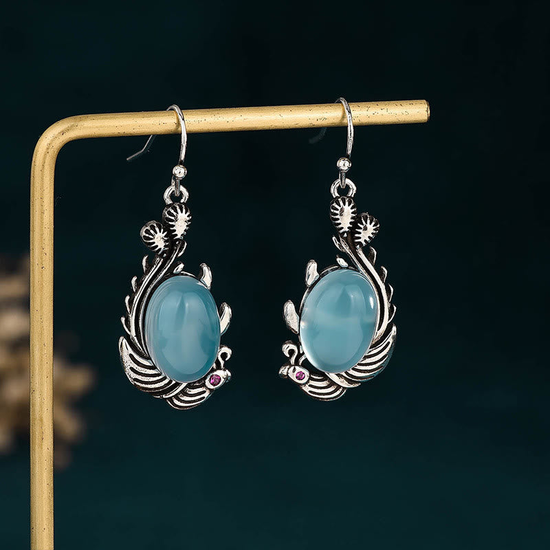 Buddha Stones 925 Sterling Silver Posts Blue Chalcedony Koi Fish Balance Vitality Earrings - Blue Chalcedony(925 Sterling Silver Posts) - image 0