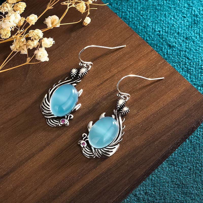 Buddha Stones 925 Sterling Silver Posts Blue Chalcedony Koi Fish Balance Vitality Earrings - image 2