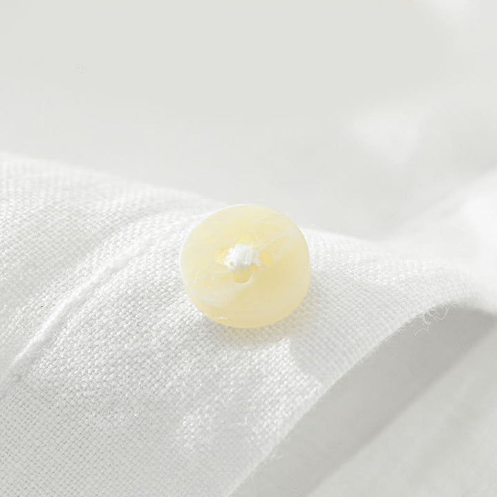 Buddha Stones Solid Color Loose Long Sleeve Half Button Shirt Linen Men Clothing - image 4