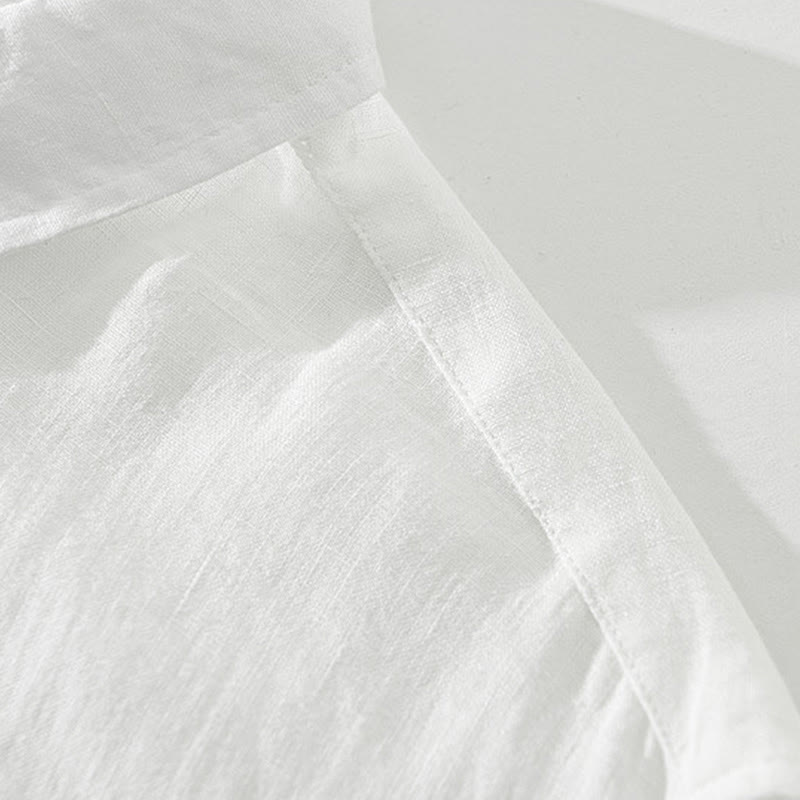 Buddha Stones Solid Color Loose Long Sleeve Half Button Shirt Linen Men Clothing - image 5