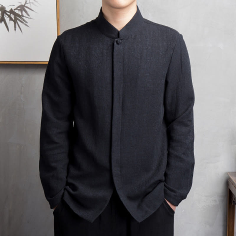 Buddha Stones Solid Color Chinese Tang Suit Jacket Men Clothing - Black - US/UK/AU42，EU52 (4XL) - image 7