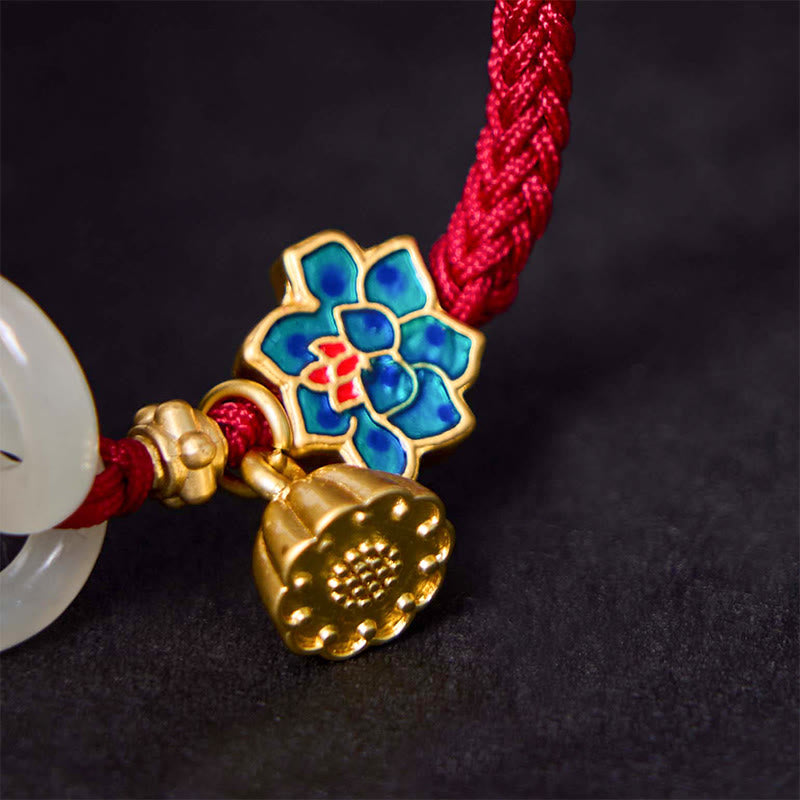 Buddha Stones Hetian Jade Lotus Peace Buckle Braided Rope Fortune Bracelet - image 4
