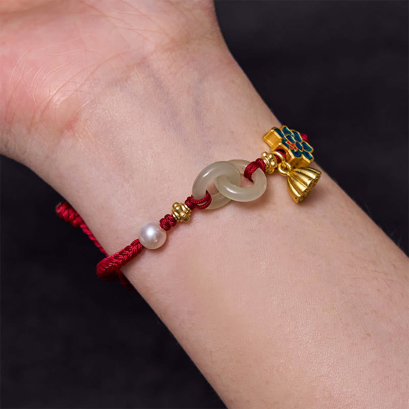 Buddha Stones Hetian Jade Lotus Peace Buckle Braided Rope Fortune Bracelet - image 5
