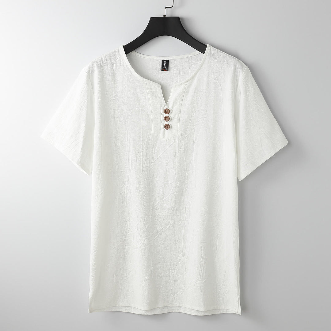 Buddha Stones Men's T-Shirt Solid Color Top Short Sleeve Three-button V Collar Soft Shirt - White - US/UK/AU54，EU64 (9XL) - image 9