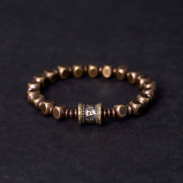 Buddha Stones Tibetan Om Mani Padme Hum Carved Copper Brass Amulet Focus Bracelet - 20-21cm - image 0