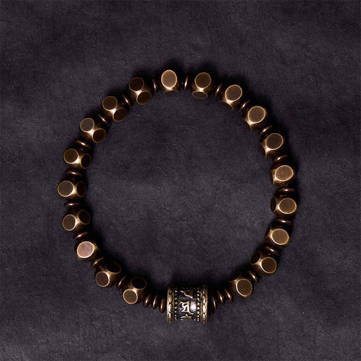 Buddha Stones Tibetan Om Mani Padme Hum Carved Copper Brass Amulet Focus Bracelet - image 2