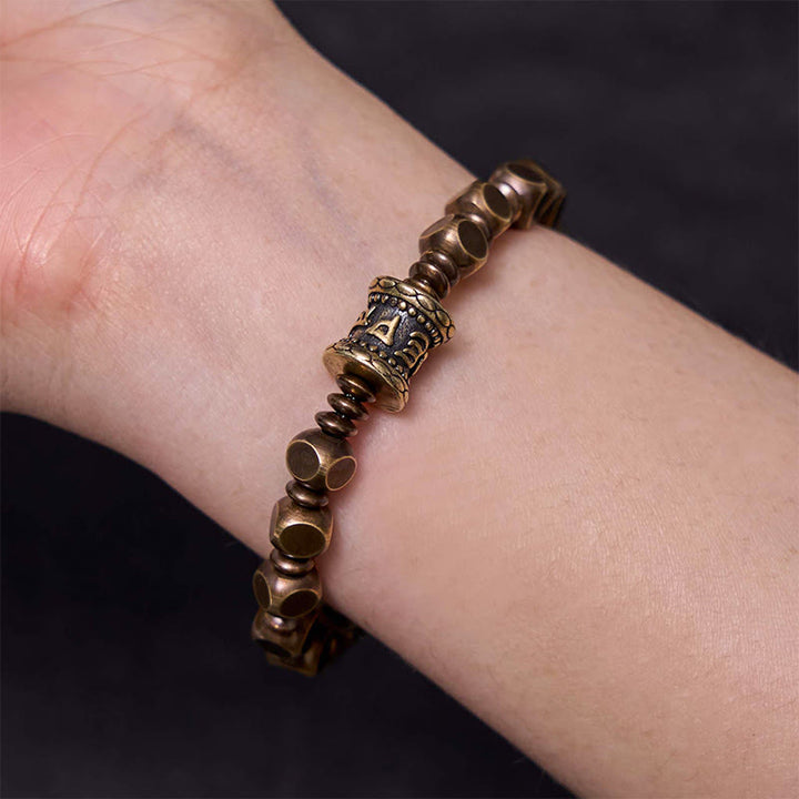 Buddha Stones Tibetan Om Mani Padme Hum Carved Copper Brass Amulet Focus Bracelet - image 9