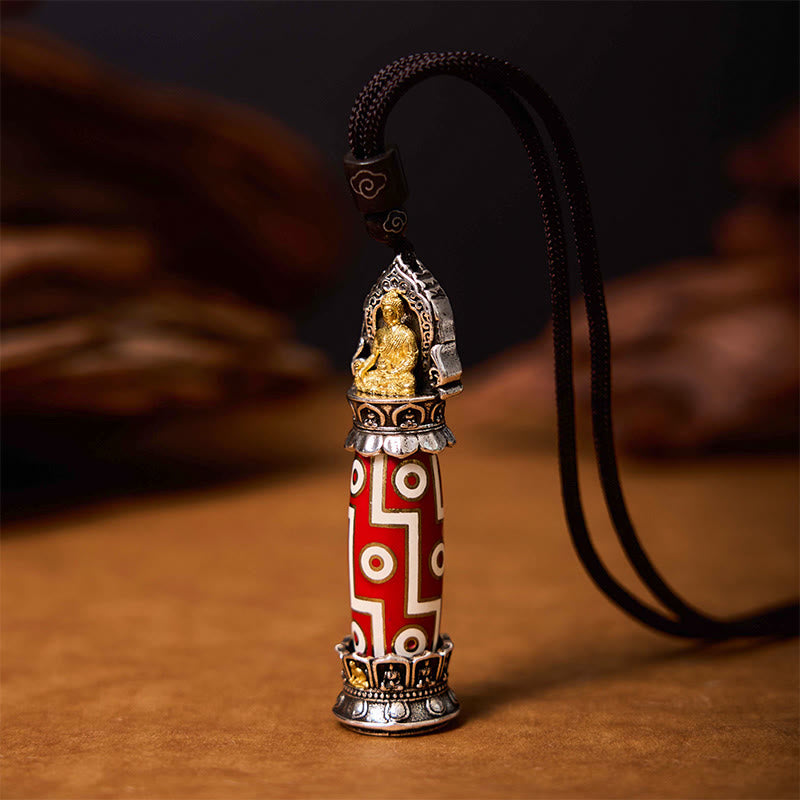 Buddha Stones Tibetan Medicine Buddha Nine-Eye Dzi Bead Protection Necklace Pendant - image 2