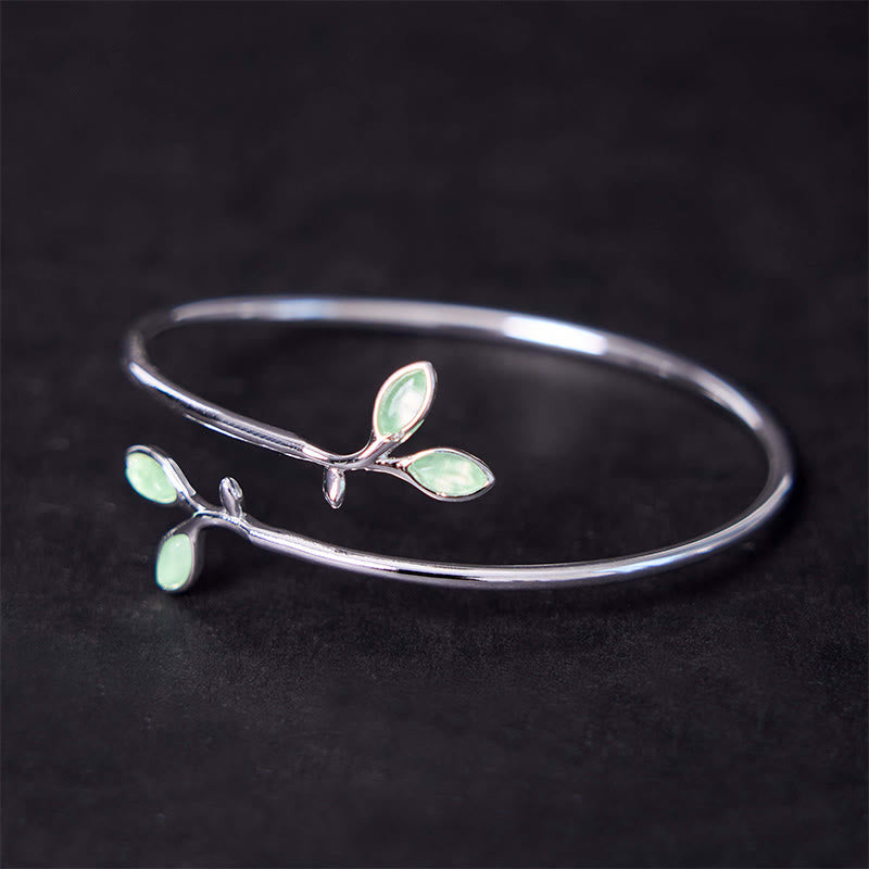 Buddha Stones Leaf Pattern Cat Eye Support Cuff Bracelet Bangle - image 2