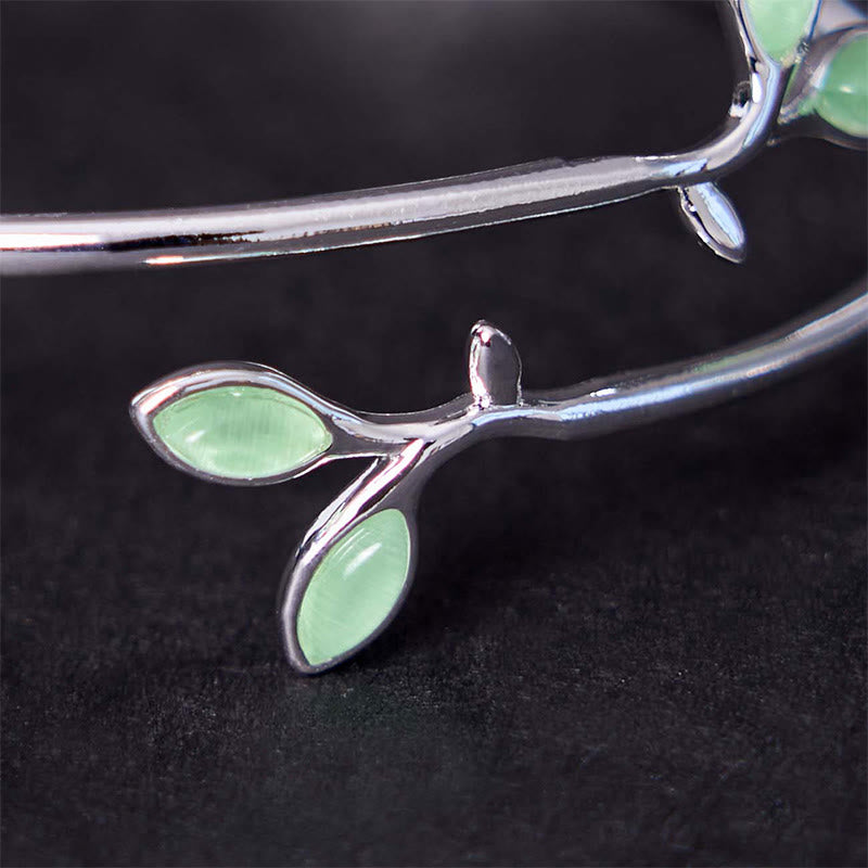 Buddha Stones Leaf Pattern Cat Eye Support Cuff Bracelet Bangle - image 6