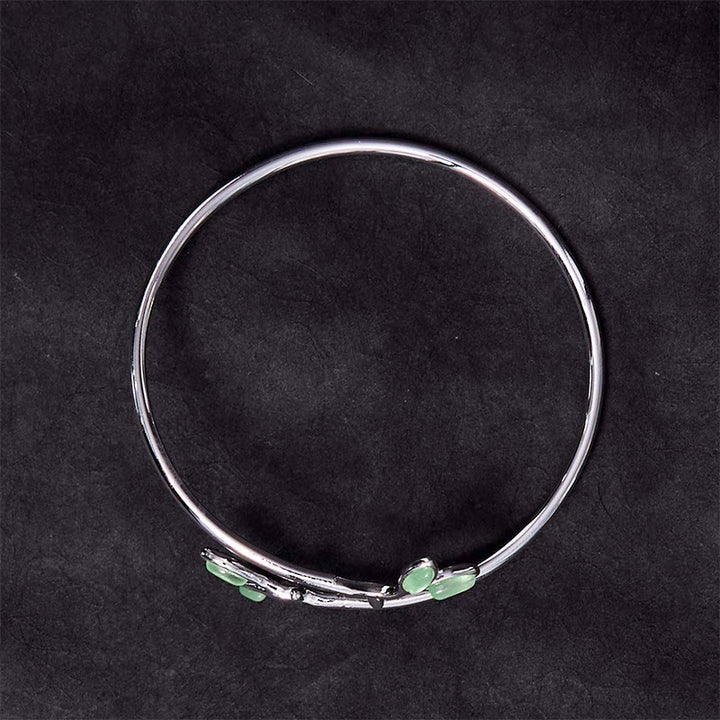 Buddha Stones Leaf Pattern Cat Eye Support Cuff Bracelet Bangle - image 3