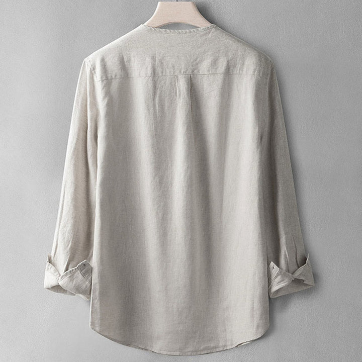 Buddha Stones Solid Color Long Sleeve Button Shirt Linen Men Clothing - image 11