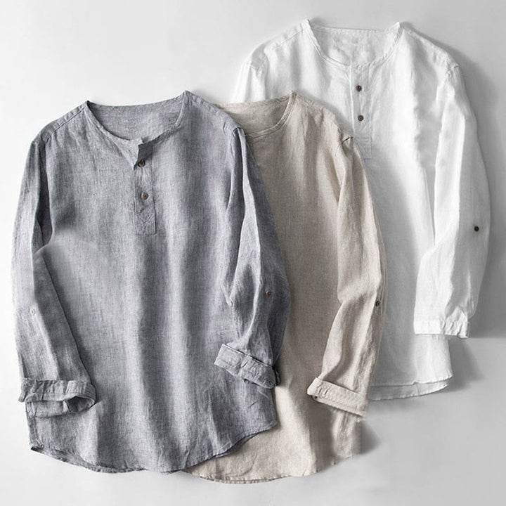 Buddha Stones Solid Color Long Sleeve Button Shirt Linen Men Clothing - image 3