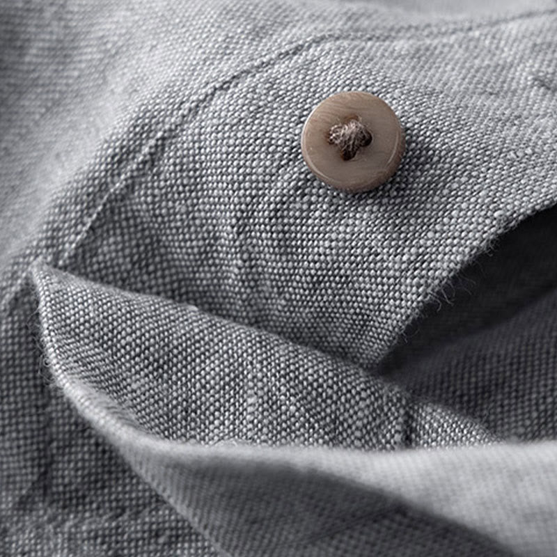 Buddha Stones Solid Color Long Sleeve Button Shirt Linen Men Clothing - image 7