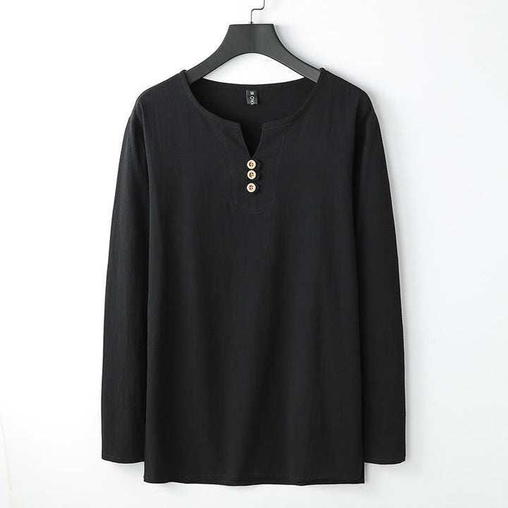 Buddha Stones Solid Color Long Sleeve Button Shirt Cotton Linen Men Clothing - Black - US/UK/AU54，EU64 (9XL) - image 3