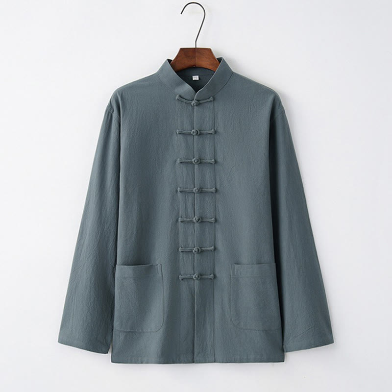 Buddha Stones Tang Frog-Button Long Sleeve Shirt Cotton Men's Clothing - LightSteelBlue - US/UK/AU44，EU54 (4XL) - image 3