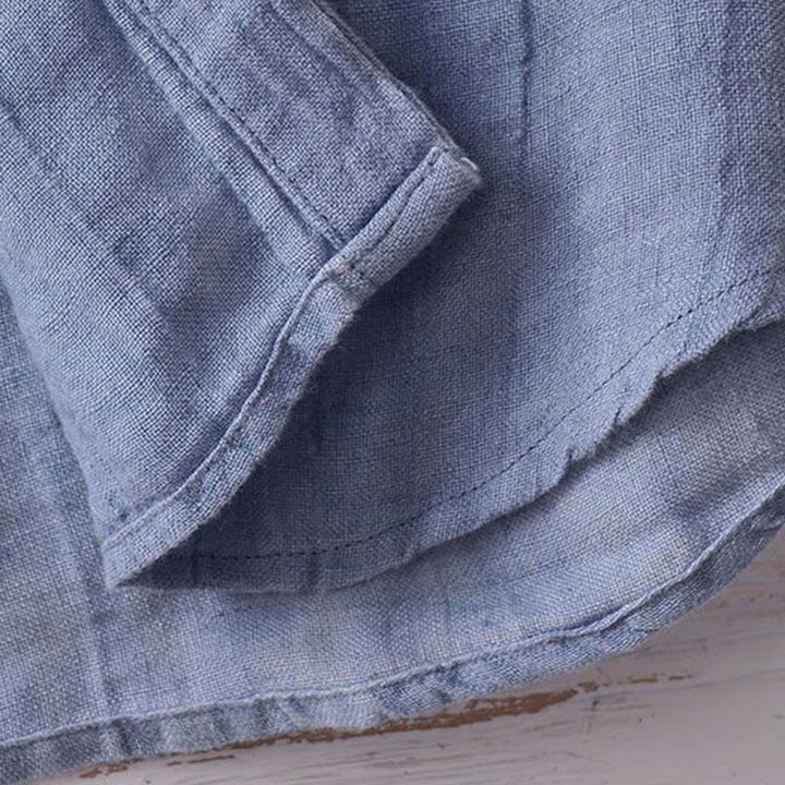 Buddha Stones Men's Shirt Solid Color Lapel Top Short Sleeve Comfy Button Crease Cotton Linen Shirt - image 2