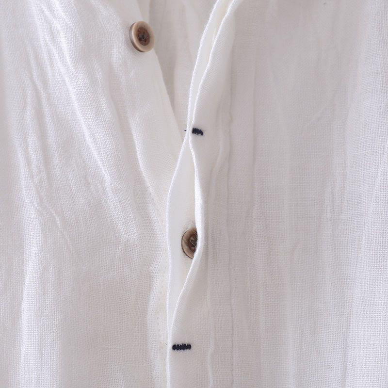Buddha Stones Men's Shirt Solid Color Lapel Top Long Sleeve Comfy Button Crease Cotton Linen Shirt - image 10