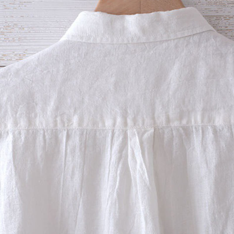 Buddha Stones Men's Shirt Solid Color Lapel Top Long Sleeve Comfy Button Crease Cotton Linen Shirt - image 12