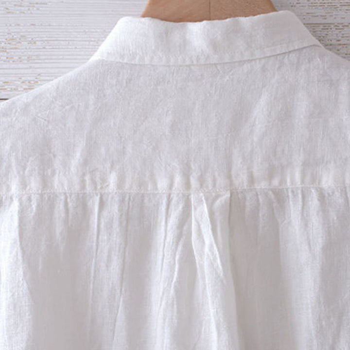 Buddha Stones Men's Shirt Solid Color Lapel Top Long Sleeve Comfy Button Crease Cotton Linen Shirt - image 12