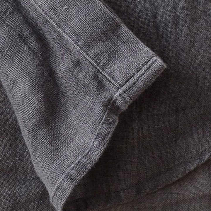 Buddha Stones Men's Shirt Solid Color Lapel Top Long Sleeve Comfy Button Crease Cotton Linen Shirt - image 6