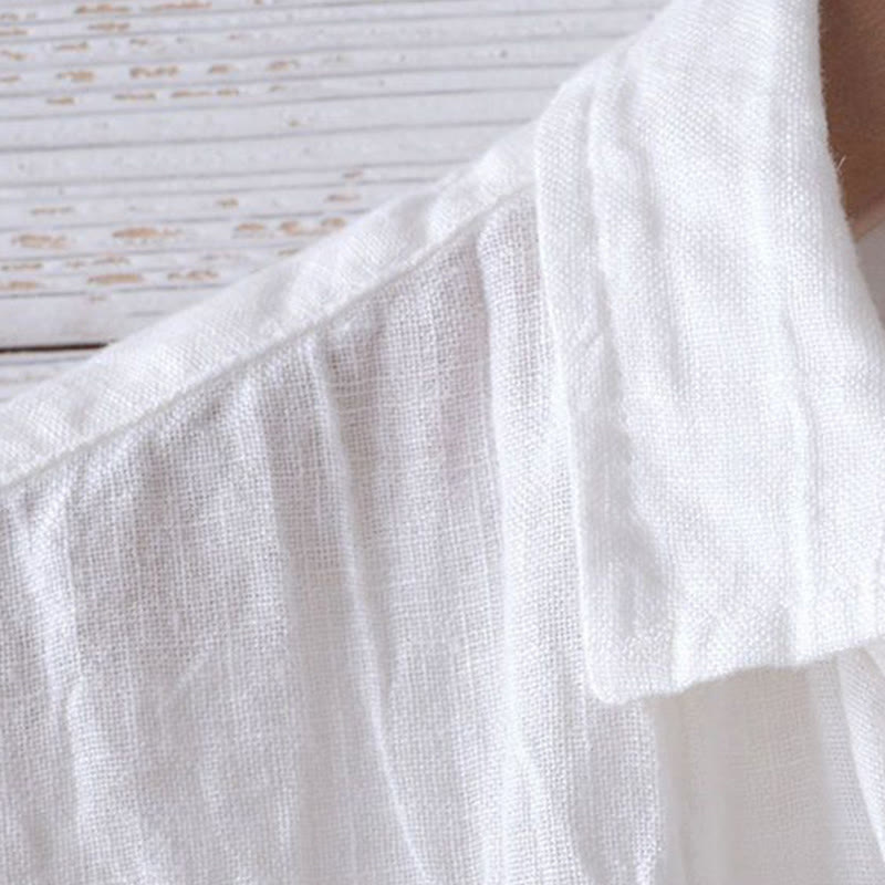 Buddha Stones Men's Shirt Solid Color Lapel Top Long Sleeve Comfy Button Crease Cotton Linen Shirt - image 11